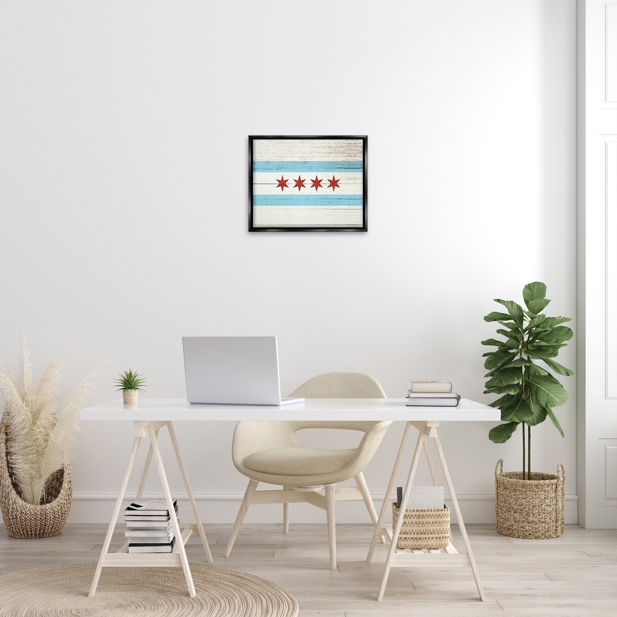 Stupell Industries Chicago Flag Distressed Wood Look Jet Black Framed Floating Canvas Wall Art, 16x20, by Daphne Polselli