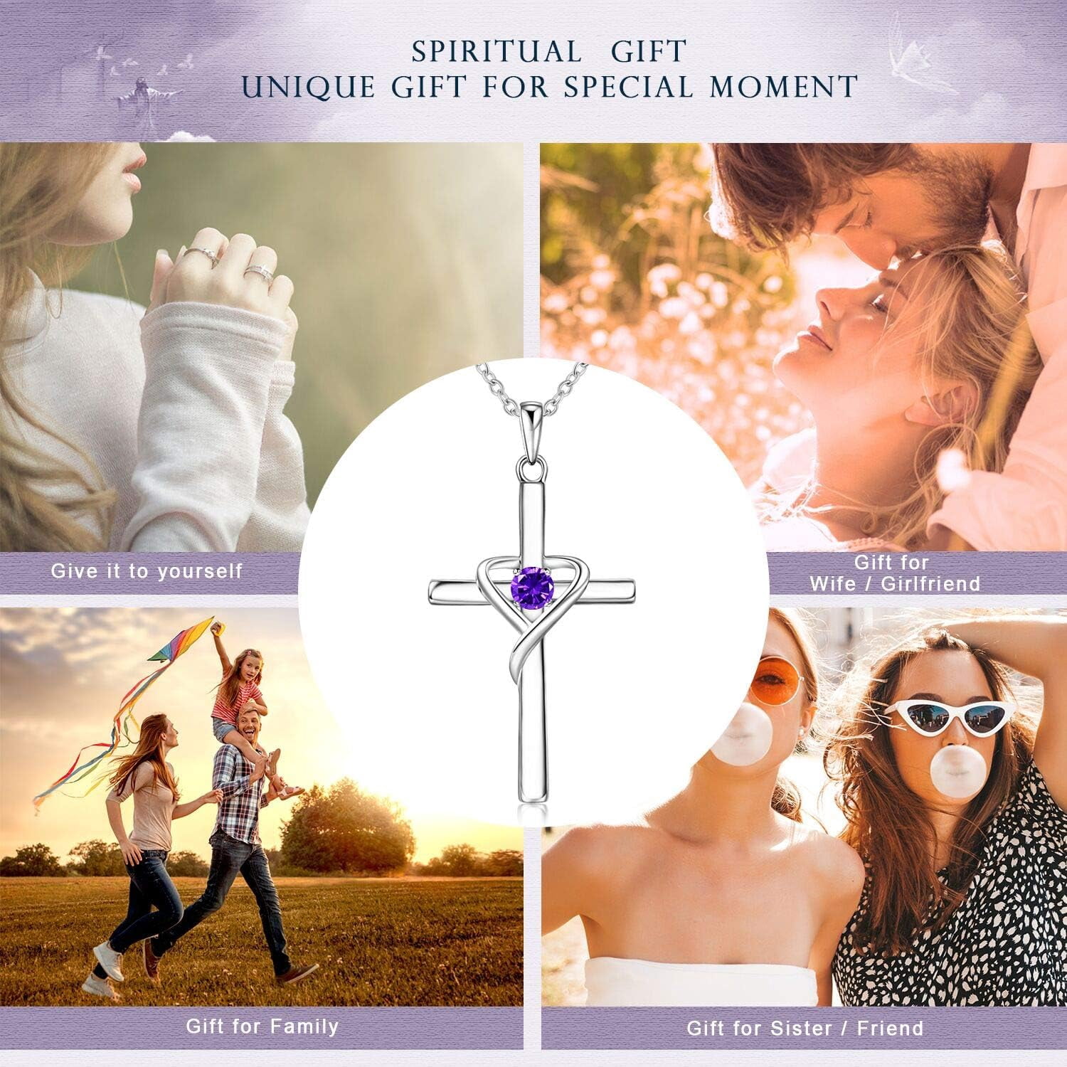 Leander 925 Sterling Silver Cross Necklace for Women Men 5A CZ Birthstone Necklaces 14K Gold Plated or Rose Gold Necklace for Easter or Mother's Day