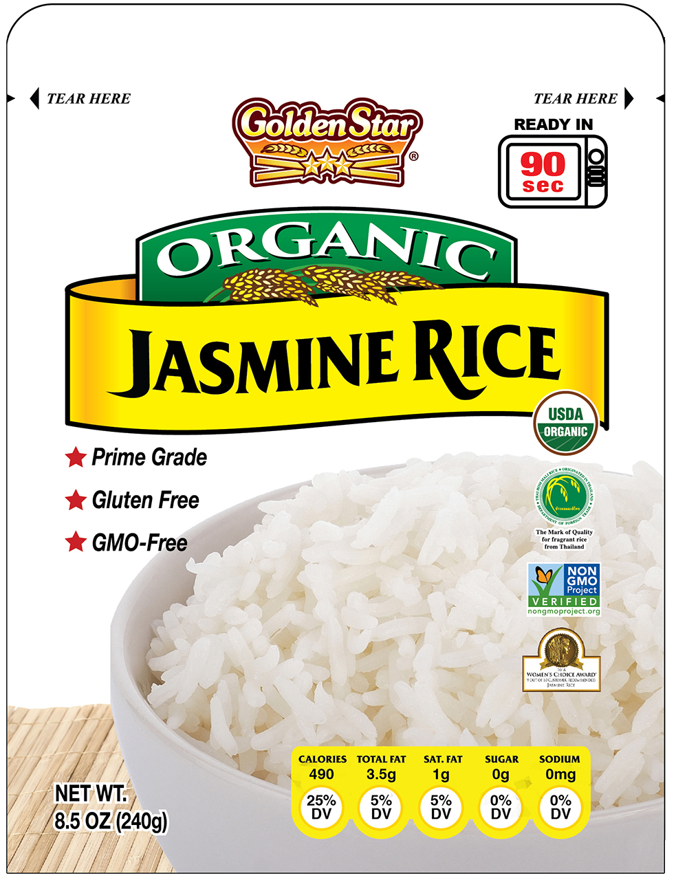 Golden Star Organic Jasmine Rice 8.5 OZ