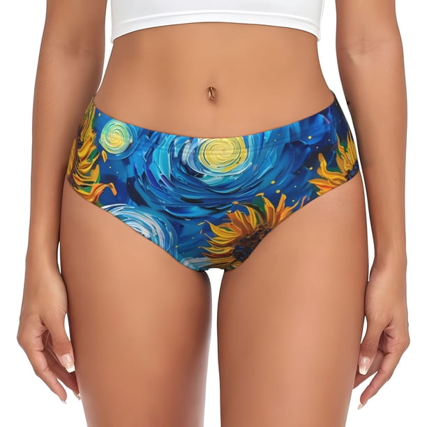 Balery Starry Night Sunflower Field Ropa Interior de Algodón para Mujer con Dibujo – Braguitas Cómodas y Elásticas, Estilo Clásico-XX-Large