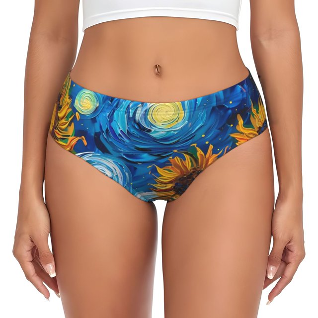 Balery Starry Night Sunflower Field Ropa Interior de Algodón para Mujer con Dibujo – Braguitas Cómodas y Elásticas, Estilo Clásico-4X-Large