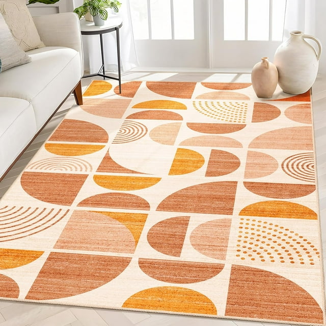 Boho Rug Washable x Area Rugs for Bedroom Entryway Living Room Bedside Small Throw Floor Carpet Non Slip Soft Indoor Modern Abstract Bohemian Orange