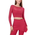 thumbnail image 1 of Besolor Hauts Courts en Maille Transparente pour Femmes, Manches Longues, Col Rond, Chemises Ajustées, Décontracté, Couleur Unie, Blouses Légères, 1 of 6
