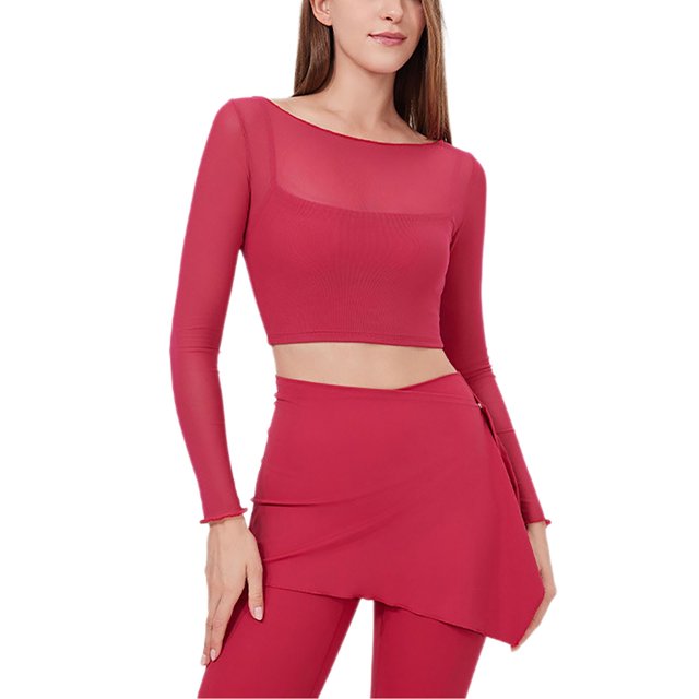 Besolor Hauts Courts en Maille Transparente pour Femmes, Manches Longues, Col Rond, Chemises Ajustées, Décontracté, Couleur Unie, Blouses Légères