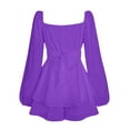 thumbnail image 7 of Blczomt Purple Dresses for Women Plain Mini Puff Sleeve Flowy Dress Ruffle Double Layer Square Neck Dresses, 7 of 7