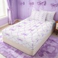 thumbnail image 2 of Erosebridal Purple Princess Bow Zipper Twin Comforter Sets with Fitted Sheet and 2 Pillowcases for Women Girls, Lavender Grid Ribbon Zipper Bedding Set, Reversible, 4-Piece, 2 of 7