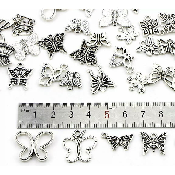U8MO Butterfly Charms Antiqued Silver Butterfly Pendants Insect Spring Assorted 10pc