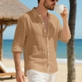 thumbnail image 6 of Mens Shirts Mens Summer Linen T Shirts Casual Button Down Shirts Long Sleeve Collared Tees, 6 of 8