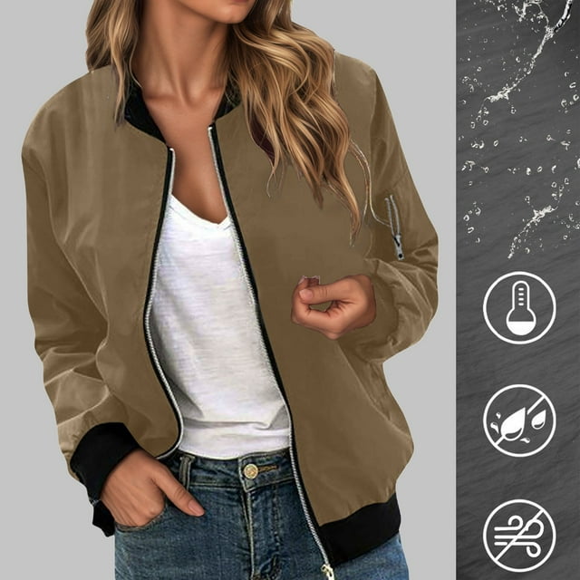 HUITKMM Veste d'Hiver pour Femmes Veste Décontractée à Fermeture Éclair Couleur Unie