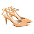 thumbnail image 2 of XYD Women Bowtie Pearls Ankle Strap Pumps Pointed Toe Slender Mid Heel Slingbacks Elegant Party Shoes Size 10.5 Orange, 2 of 4