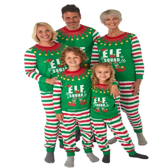 Matching Family Christmas Pajamas Sets ELF Tee and Striped Bottom PJ‘s