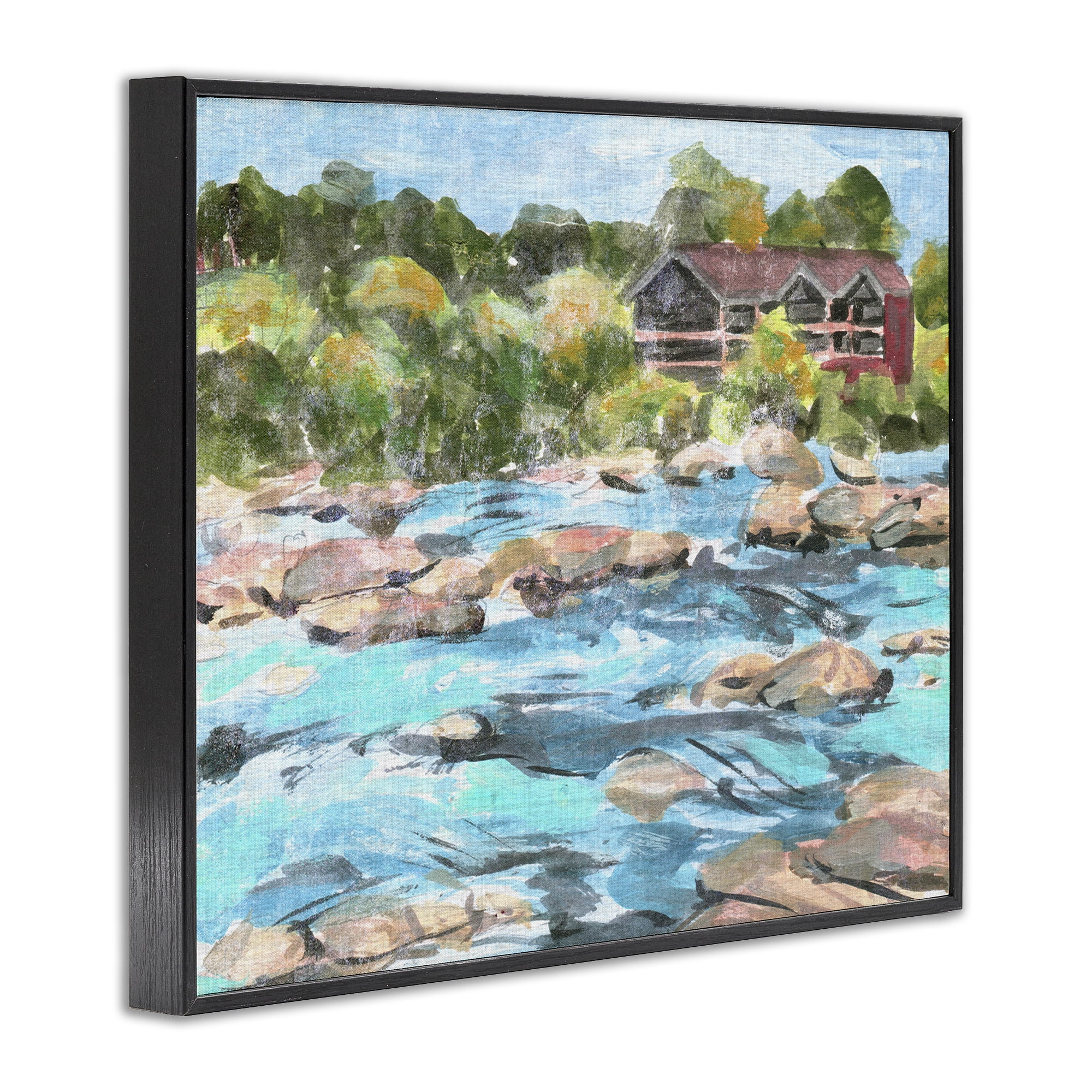 Stupell Industries Rocky River Landscape Landscape Painting Black Framed Art Print Wall Art, 30 x 24
