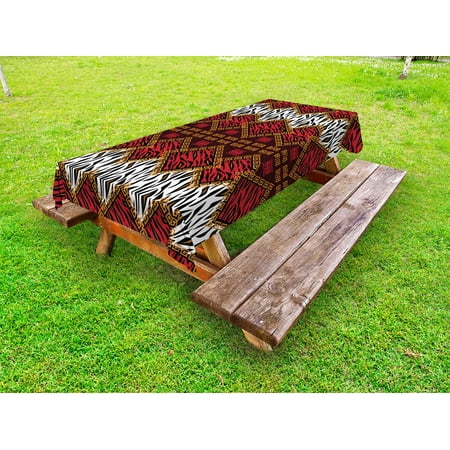 

Safari Outdoor Tablecloth African Animal Skin Stylized Stripes in Diamond Pattern Native Tribal Artwork Decorative Washable Fabric Picnic Tablecloth 58 X 120 Inches Red and Brown by Ambesonne