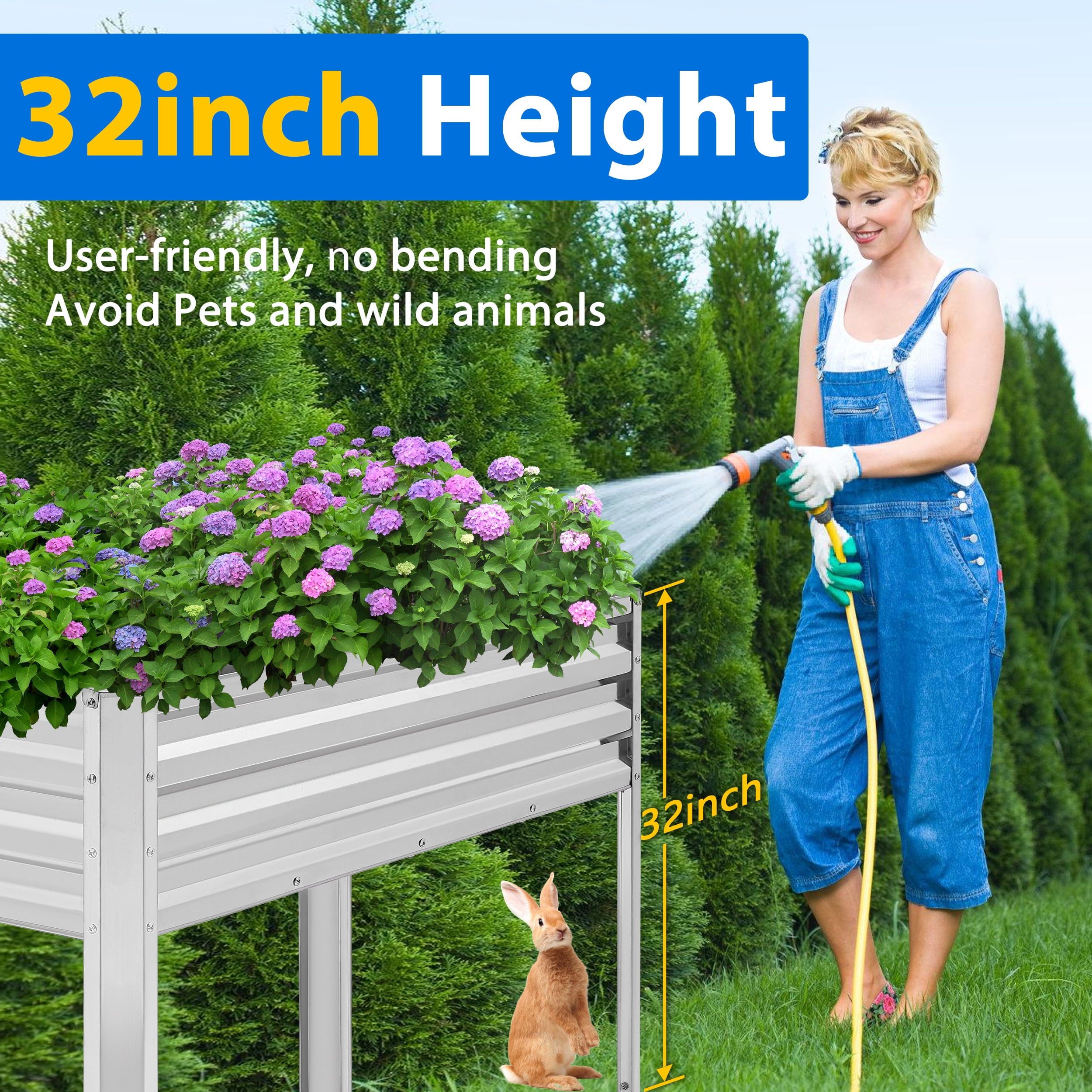 TrumanPick Galvanized Raised Garden Bed with Legs 4x2x3ft for Backyard Patio Balcony, 800lb Capacity
