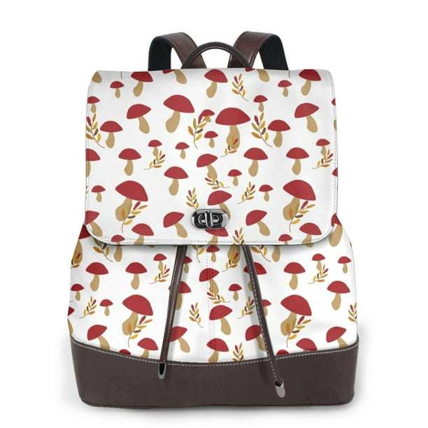 Disketp Red Mushroom Mochila de Cuero para Mujer, Bolso de Espalda Antirrobo con Estilo para Viaje, Trabajo y Uso Diario