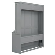 Euroco Queen Size Murphy Bed with Desk and Shelves, Convertible Wall Bed into Cabinet for Living Room, Easy Open and Close, Gray