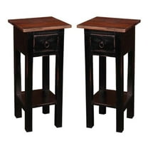 Home Square Cottage Narrow Wood Side Table in Antique Black - Set of 2