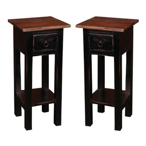 Home Square Cottage Narrow Wood Side Table in Antique Black - Set of 2