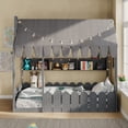 thumbnail image 2 of Aukfa Twin House Bed with Fence and Tent for Kids, Wooden Montessori Bed with LED Lights & Storage Shelves for Toddler Boys and Girls Bedroom, Gray, 2 of 8