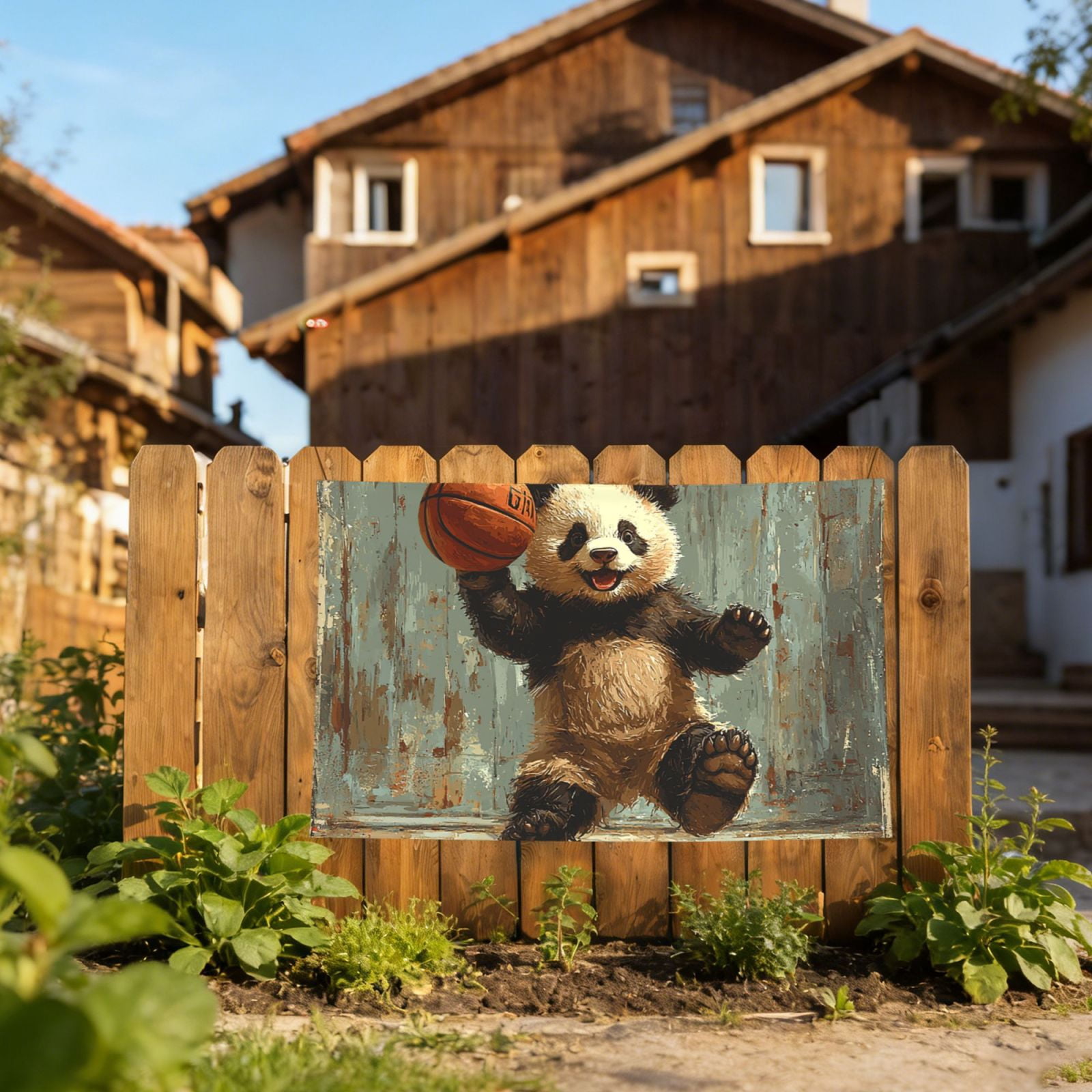 Panda Playing Basketball Funny Four Hole Decorated Banner Flag for Garden Yard Home Decoration Indoor Outdoor 4x6 Ft