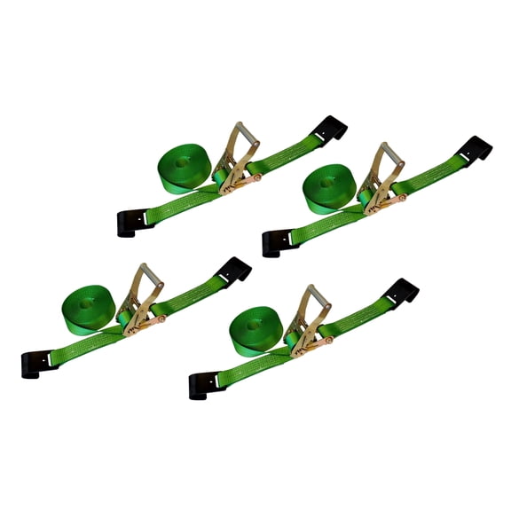 Mega Cargo Control 2" x 40' Ratchet Strap w/ Flat Hook , Green , 4 Packs
