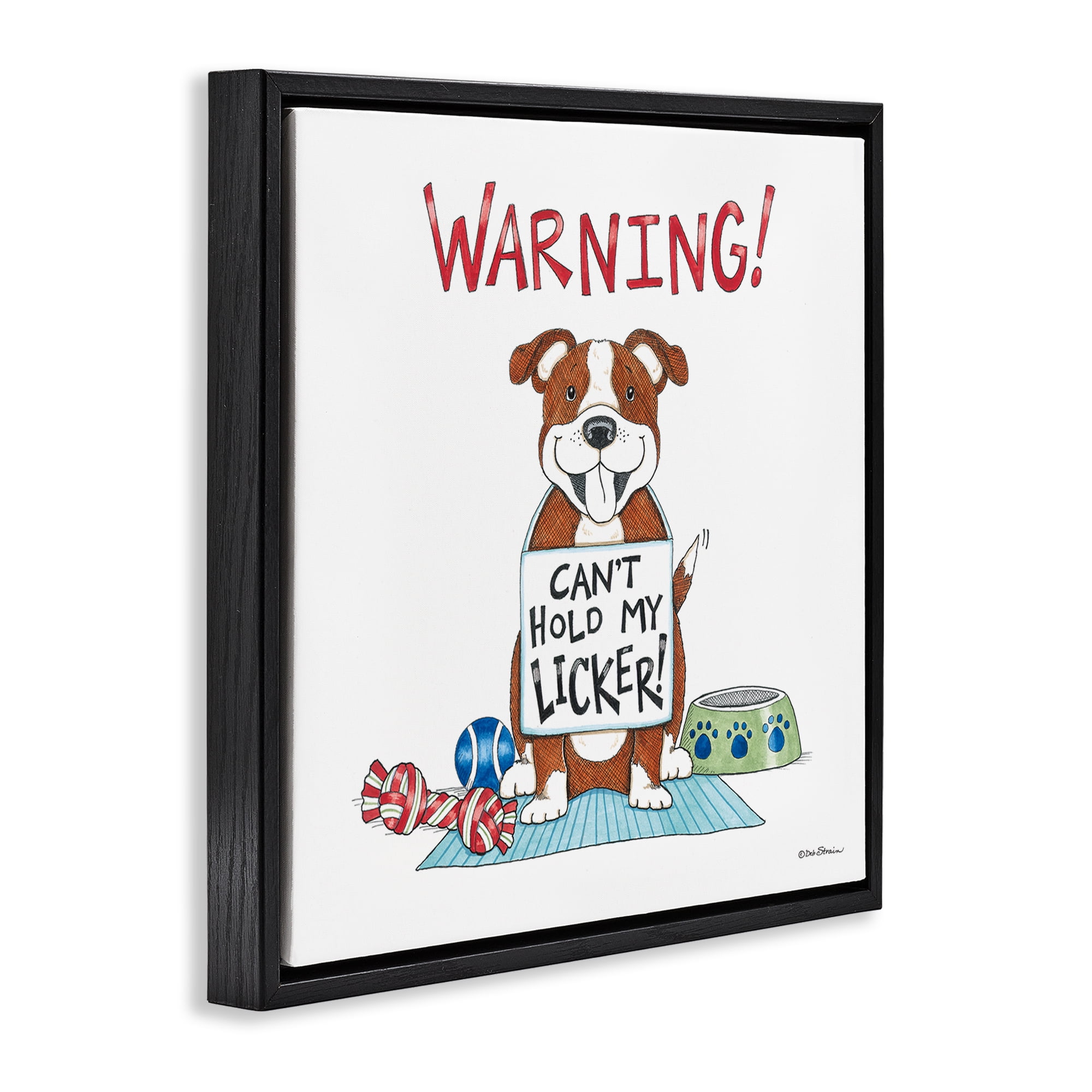 Stupell Industries Funny Can't Hold Licker Dog Animals Painting Black Floater Framed Canvas Art Print Wall Art, 18 x 18
