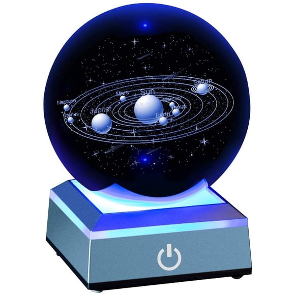 Balle en Cristal Galaxie 3D avec Base Lumineuse LED Colorée, Modèle de Planète Jouets d'Apprentissage de l'Astronomie Scientifique