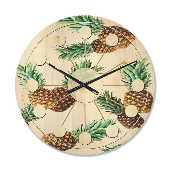 Designart 'Pineapple Summer Bliss Retro V' Mid-Century Modern Wood Wall Clock