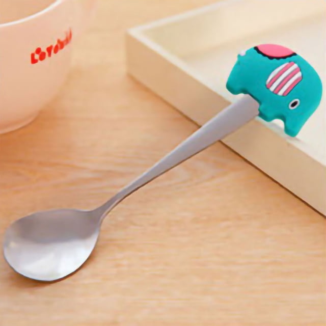 Tea Spoon Stainless Steel Spoon With Silicone Handle Creative Cute Stainless Steel Spoon With Silicone Handle Dinner Spoon For Coffee Stirring Small Snacks Elephant