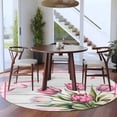 thumbnail image 3 of Round Area Rug 5 Ft, Pink Tulip Washable Non-Slip Circle Carpet for Living Room/Bedroom, Spring Floral Romantic Flowers Modern Art Wooden Low-Profile Runner Mats Collection Rugs for Indoor, 3 of 8