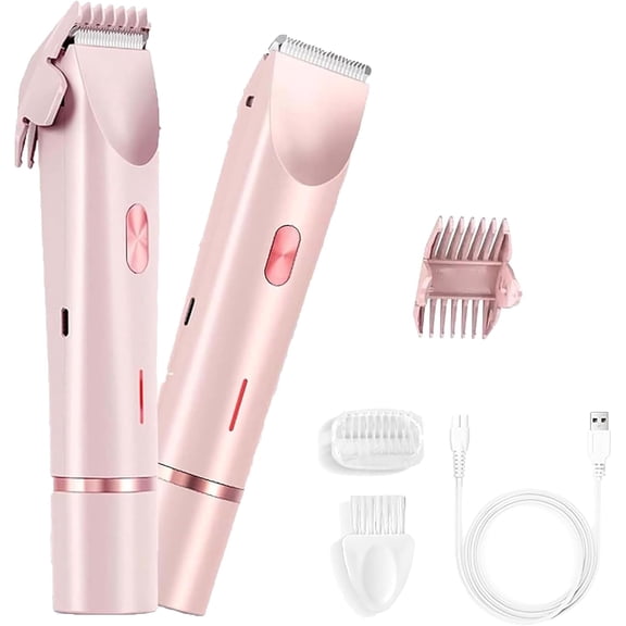 Kinbax Bikini Trimmer for Women, Electric Shaver and Razor Rechargeable 2-in-1 Body and Facial Epilator, Dual Heads for Painless Trimming of Pubic Hair, Face, Underarms and Legs