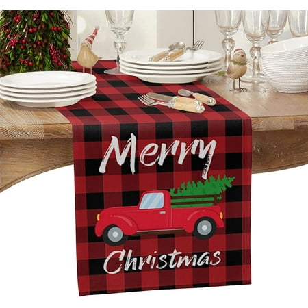 

Christmas Red Buffalo Plaid Truck Linen Table Runners Kitchen Table Decor Washable Dining Table Runners Holiday Christmas Decor