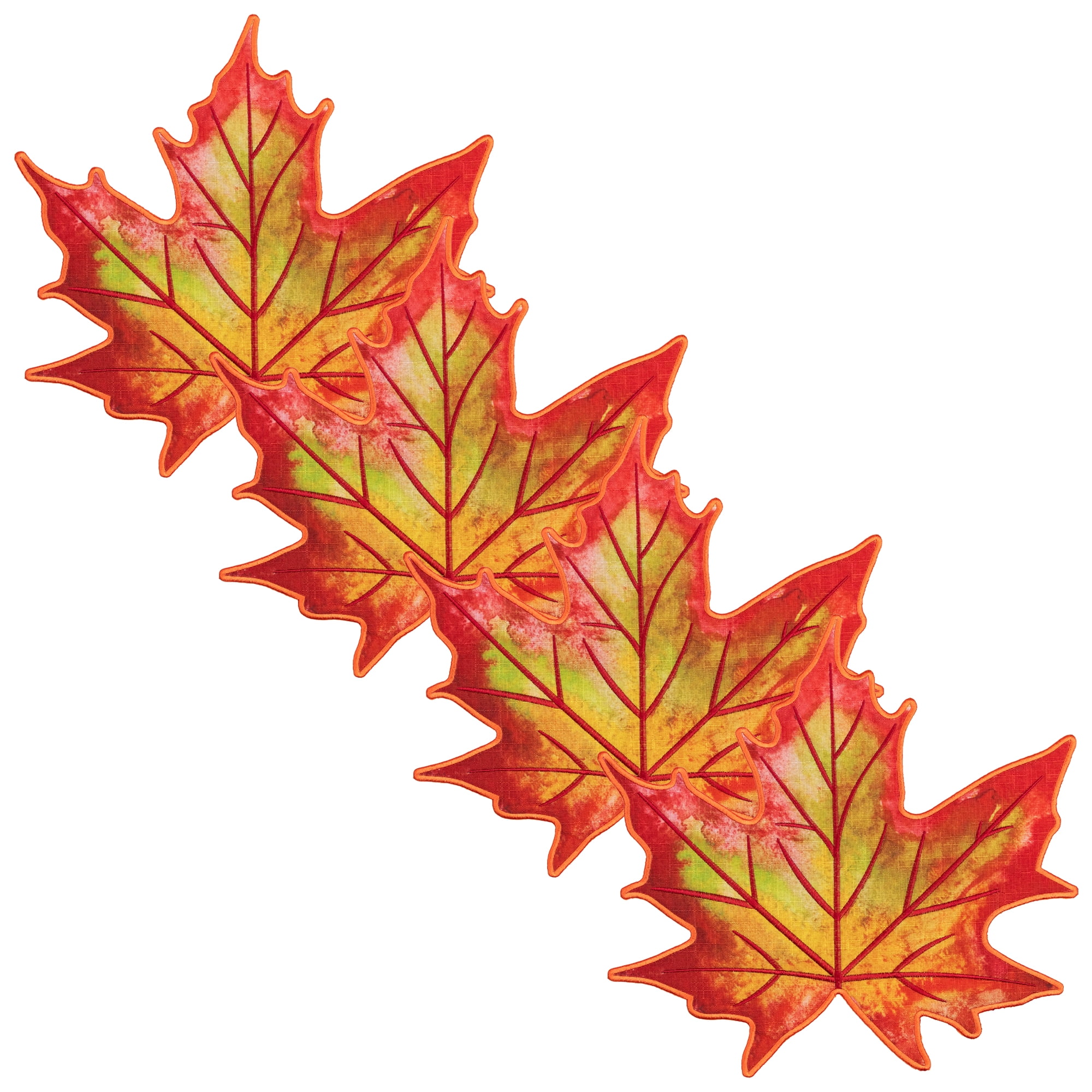 Embroidered Maple Leaf Fall Harvest Placemats - 14.75" - Orange and Red - Set of 4