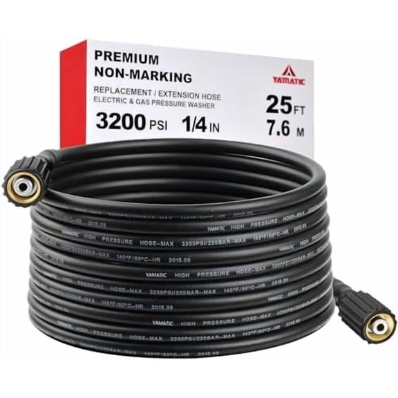 Pressure Washer Hose 25FT 1/4" M22 Brass Fitting Kink Resistant Power Washer Hose Replacement for Ryobi, Troy Bilt, Greenworks, CRAFTSMAN and more M22 Thread Pressure Washers, 3200 PSI$$Tools