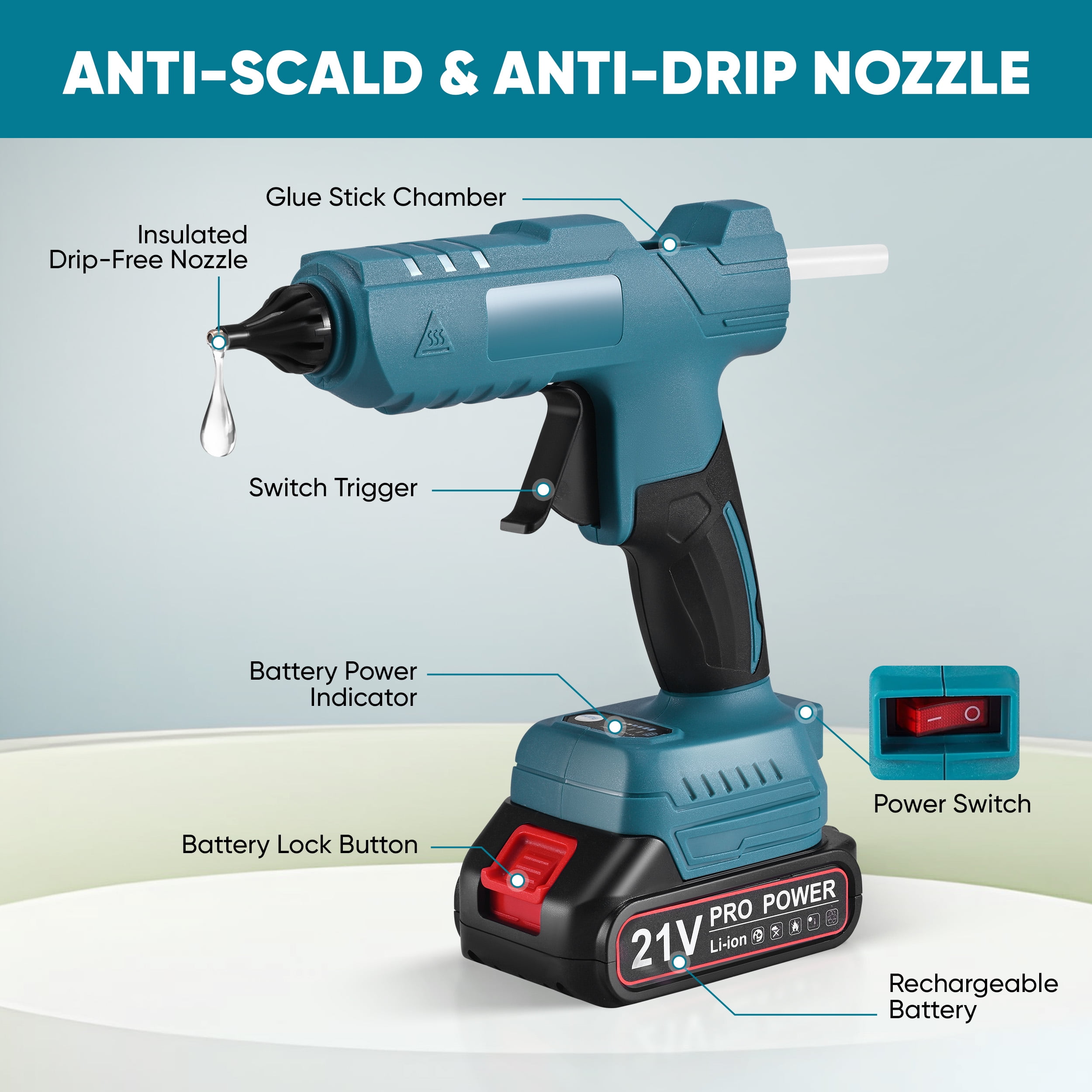 Doulami 100W Cordless Hot Glue Gun with 2.5A Battery and 40 Pcs Glue Sticks Perfect for Crafts