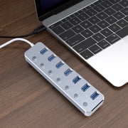 DZCPSCZG High Speed Aluminum Alloy Metal,7 Port USB Hub 3.0,Independent Button,7 Port Hub With One Pull USB Cable Splitter