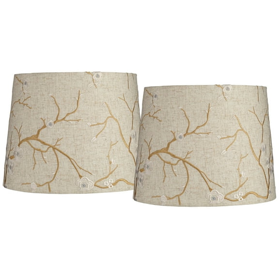 Springcrest Set of 2 Drum Print Lamp Shades Beige Plum Flower Medium 12" Top x 14" Bottom x 11" High Spider Harp Finial Fitting