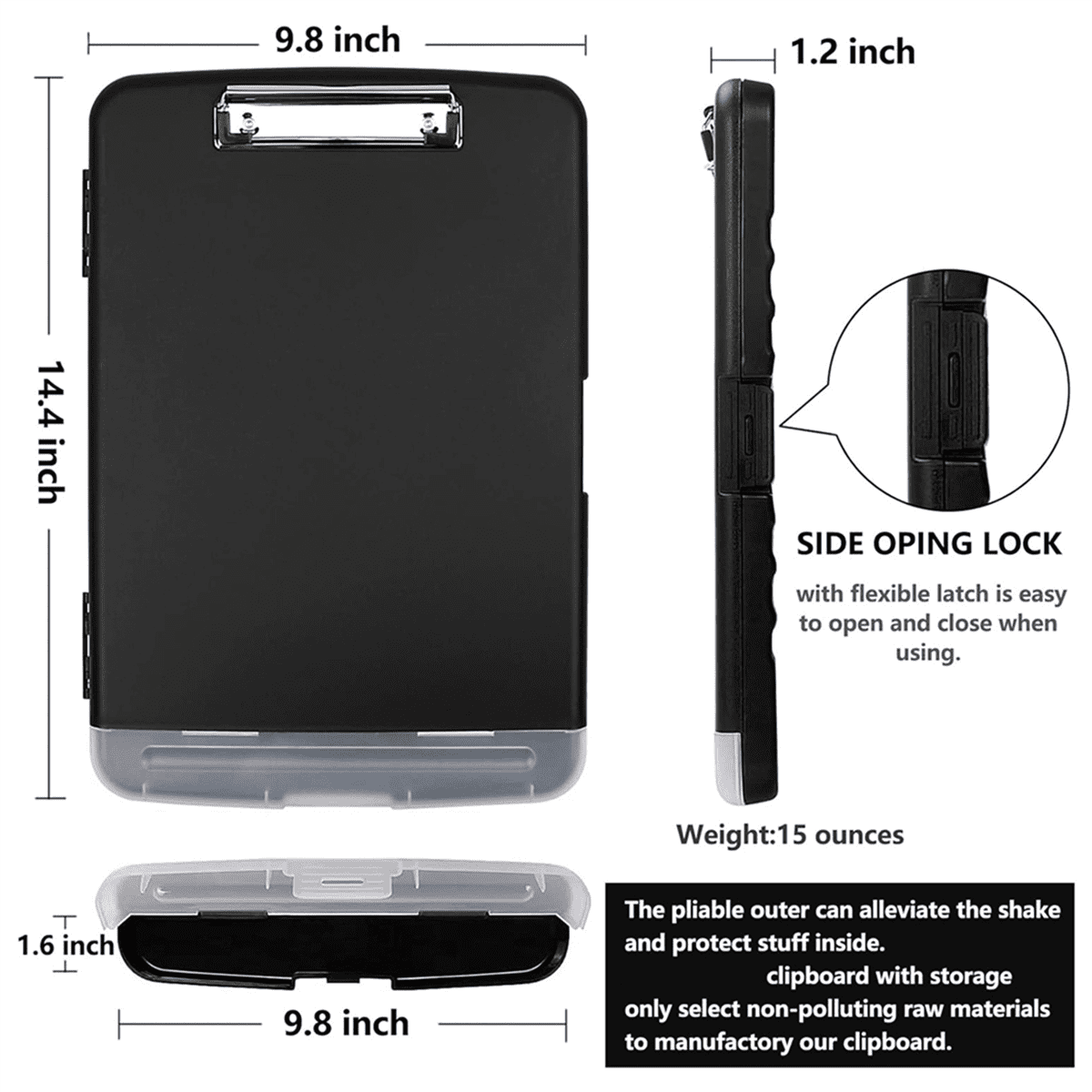 3X Clip Board Organizer Clipboards with Storage Nursing Clipboard Foldable File Folder Plastic (Black)