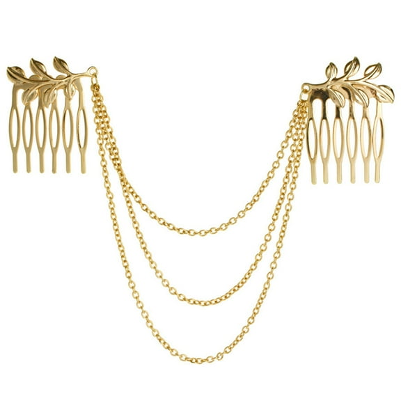 LABSERRON Fashion Hair Clips 1Pack Golden Alloy Hairpin Comb Leaf Shaped For Women Dancing Party