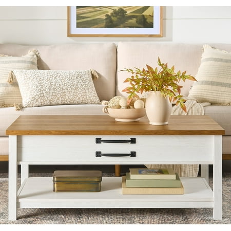 Better Homes & Gardens Modern Farmhouse Coffee Table, Alabaster and Light Honey Finish