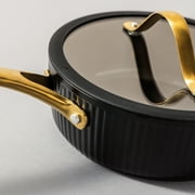 Thyme & Table 12-Piece Non-Stick Signature Ribbed Cookware Set, Non-Toxic Pots and Pans Set - Black & Gold