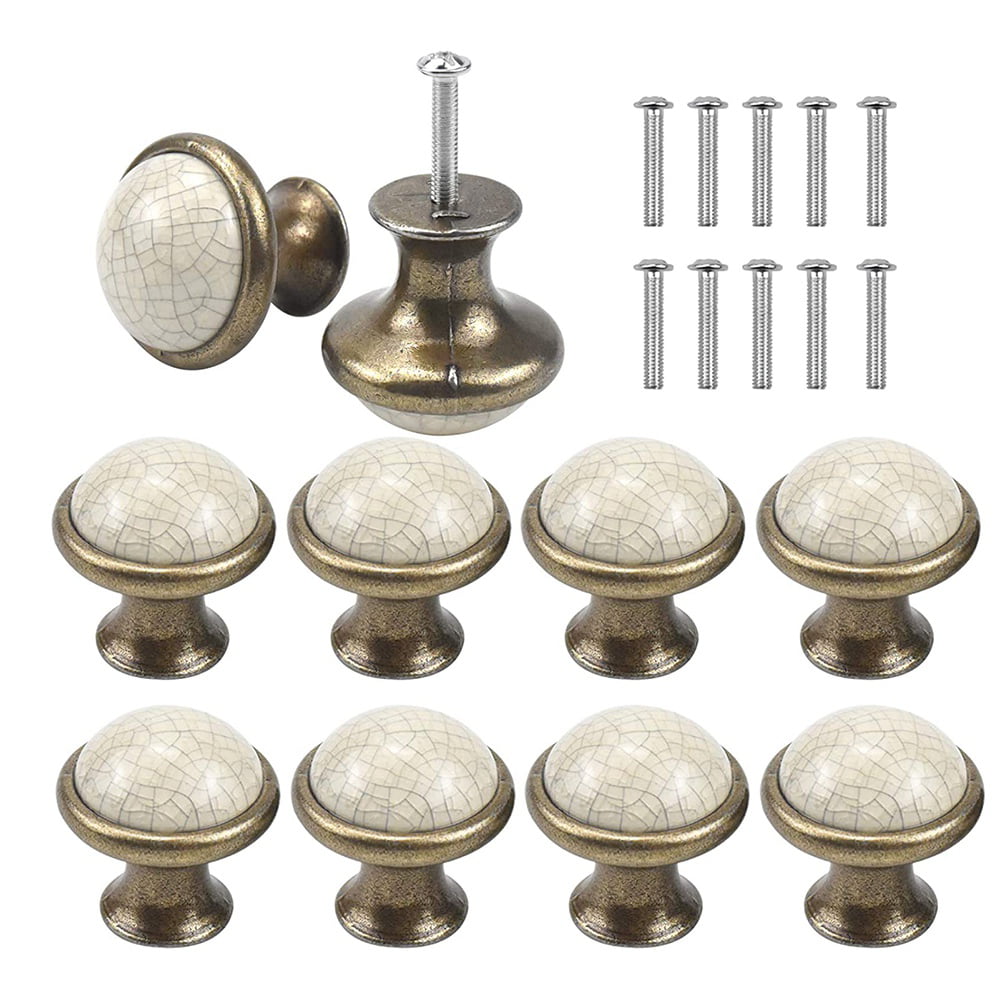 Lot of 10 Pcs Black & White Ceramic Door Knobs Vintage Shabby Chic Cupboard Drawer Pull Handles 