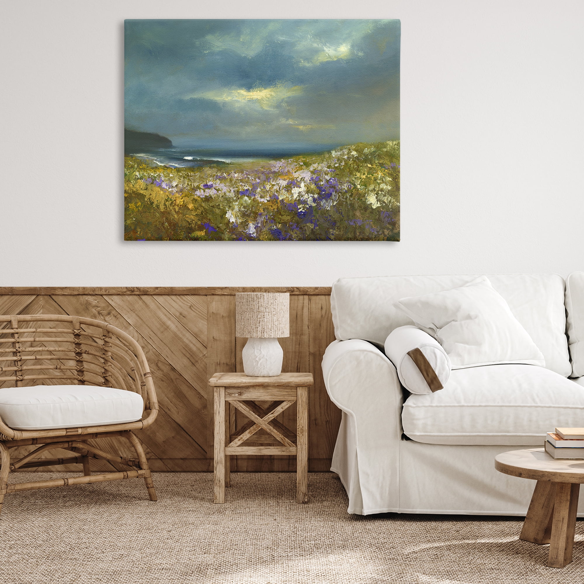 Stupell Industries Flowers by Stormy Beach Landscape & Nature Painting Wrapped Canvas Art Print Wall Art, 48 x 36