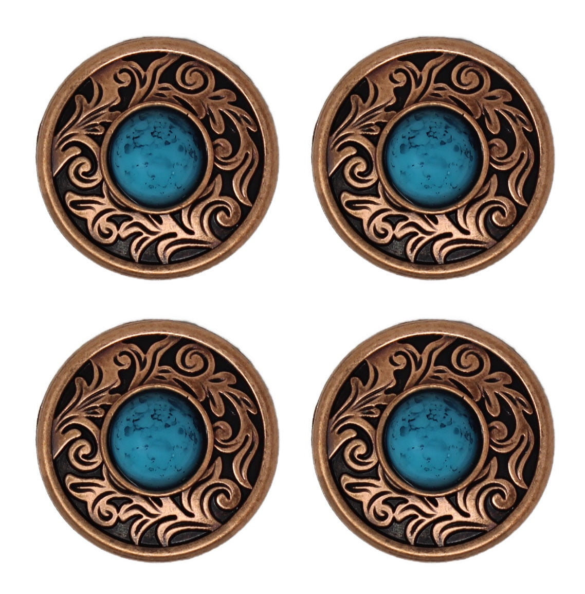 1-1/4' Set of 4 Engraved Turquoise Tack Belt Bag Jewelry Decorative Conchos CO247