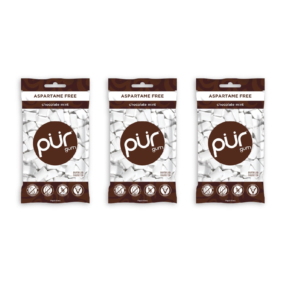 PUR Gum Sugar Free Chewing Gum with Xylitol - Natural Chocolate Mint Flavor - 55 pieces (3 pack)