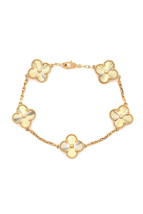 Pre-Owned Vintage Alhambra 5 Motifs Bracelet Guilloche 18K Yellow Gold By Rebag