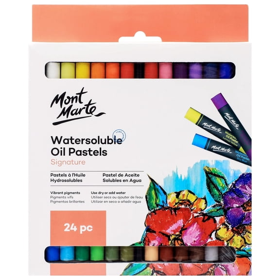 Mont Marte MMPT0024 Water Soluble Oil Pastel Set, 24 Color Blend, Swirl Feet, Enjoy Various Techniques, Including Water Soluble Oil Pastels