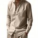 thumbnail image 1 of Blusa y camisa de manga larga con cuello vuelto para hombre, informal, de color liso, con botones y cuello vuelto, blusa de manga larga para hombre, 1 of 7