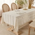 thumbnail image 4 of Polyester Tablecloth with Tassels and Embroidery, Decorative for Dining Room or Kitchen, Durable Washable Table Cover for Home or Restaurant, 55x36 Inch, 4 of 6