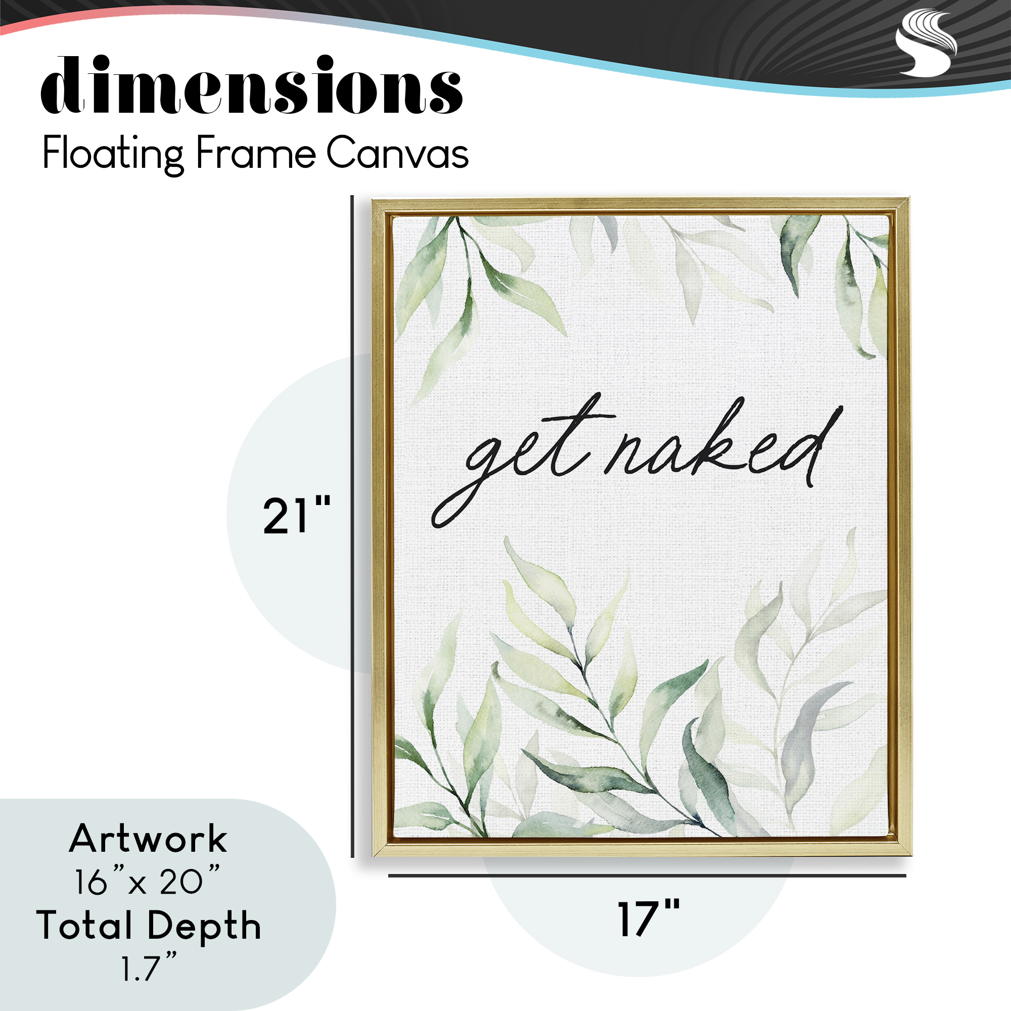 Get Naked Bathroom Herbs Gold Framed Floater Canvas Wall Art, design by Lettered and Lined